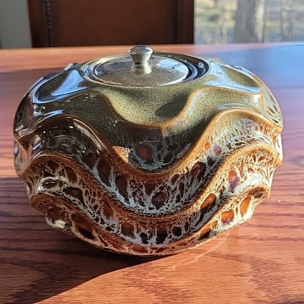 Ceramic Tabletop Fireplace 🔥. Unique Wavy Design. Fuel Not Included.